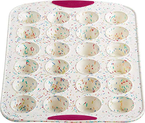 Trudeau Structure Silicone Muffin Pan, 24 Cup Mini, Confetti/Fuschia
