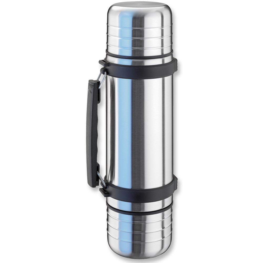 Isosteel VA9562DQ 1.0 L Duo VacuumInsulated Flask with Quickstop SingleHand Pouring System and 2 ScrewOff Drinking Cups, 18/