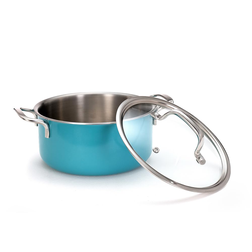 Arttdinox Vida Stainless Steel Triply 18 Cm 2 Ltr Pot With Glass Lid For Biryani | Pulao | Halwa | Curries | Rivetless Handle | 