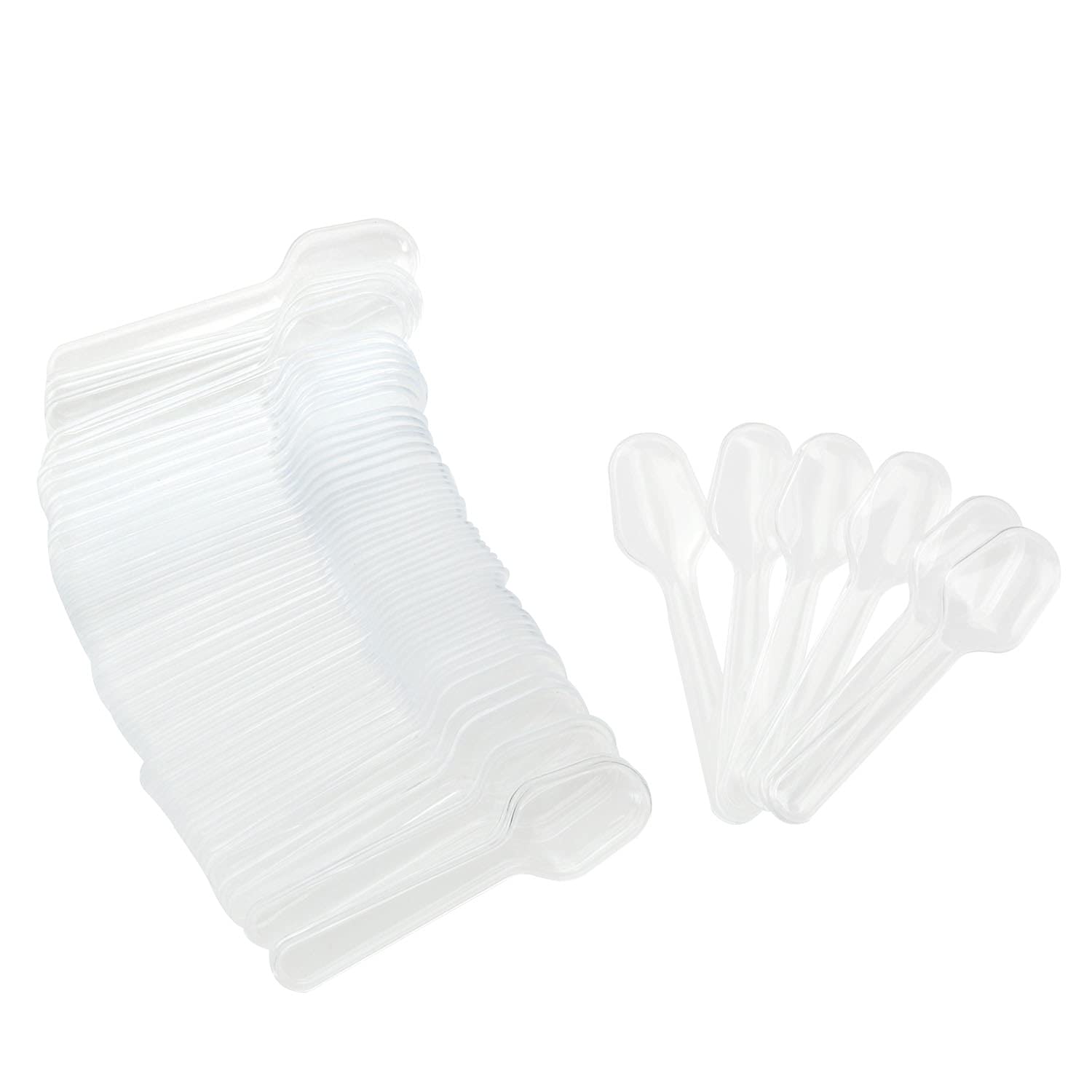 Zzhxsm 100Pcs Plastic Clear White Ice Cream Dessert Scoops Disposable Tasting Spoon Scoops For Kitchen Tableware, 3 Inch Long