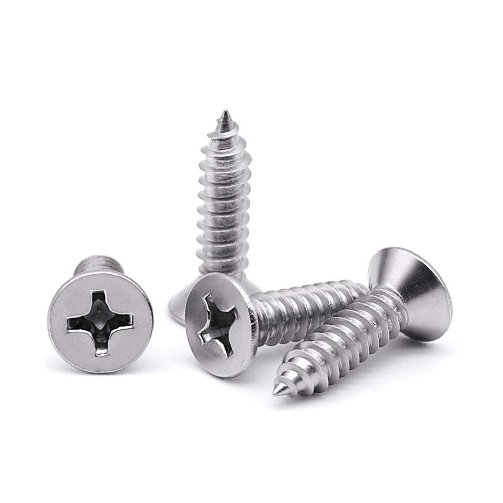 8 X 34 Flat Head Sheet Metal Screws Phillips Drive Wood Screws, 304 Stainless Steel 18-8, Self Tapping, Pack Of 100