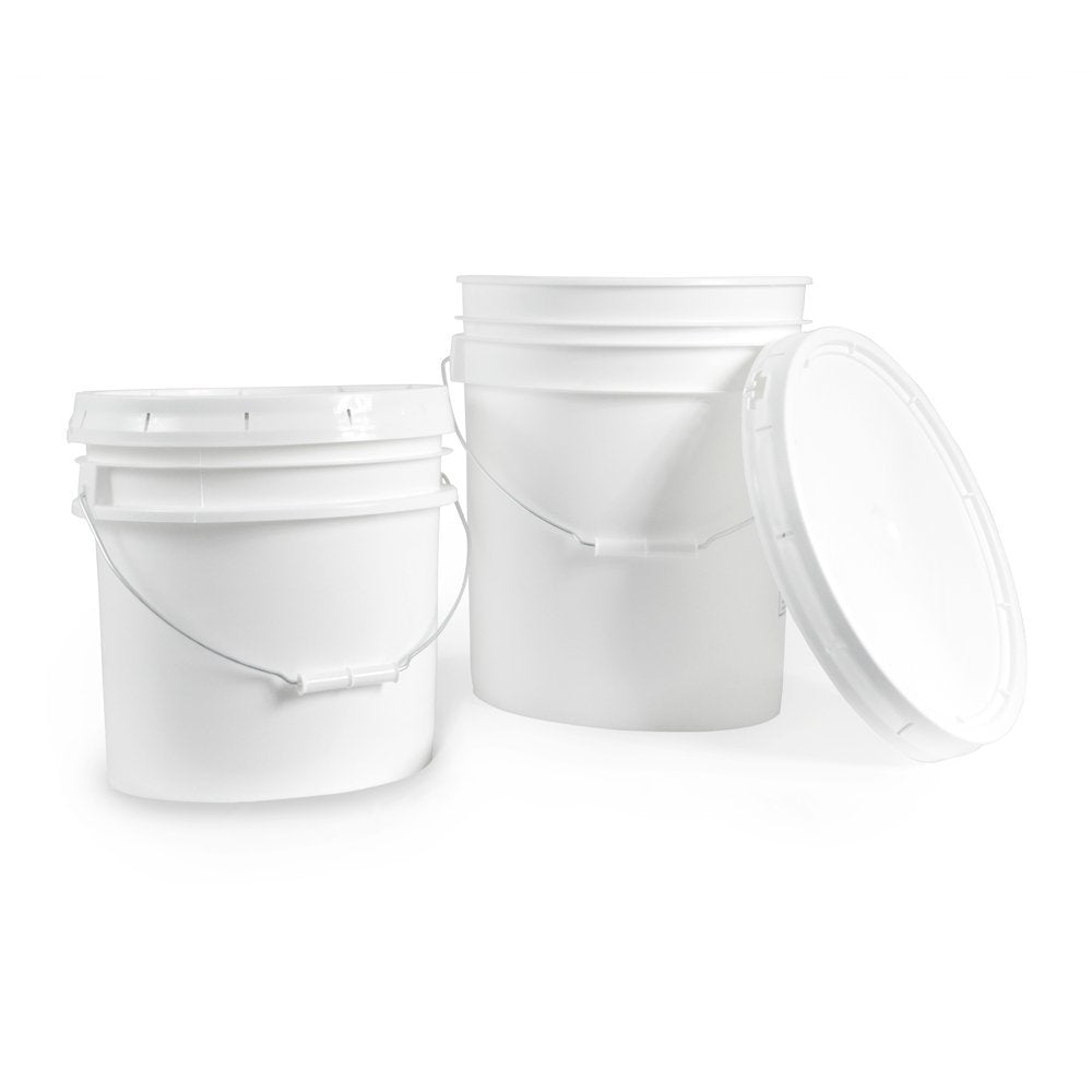 3.5 Gallon White Bucket & Lid - Set of 5 - Durable 90 Mil All Purpose Pail - Food Grade - Contains No BPA Plastic (3.5 Gal. w/Lids - 5pk)