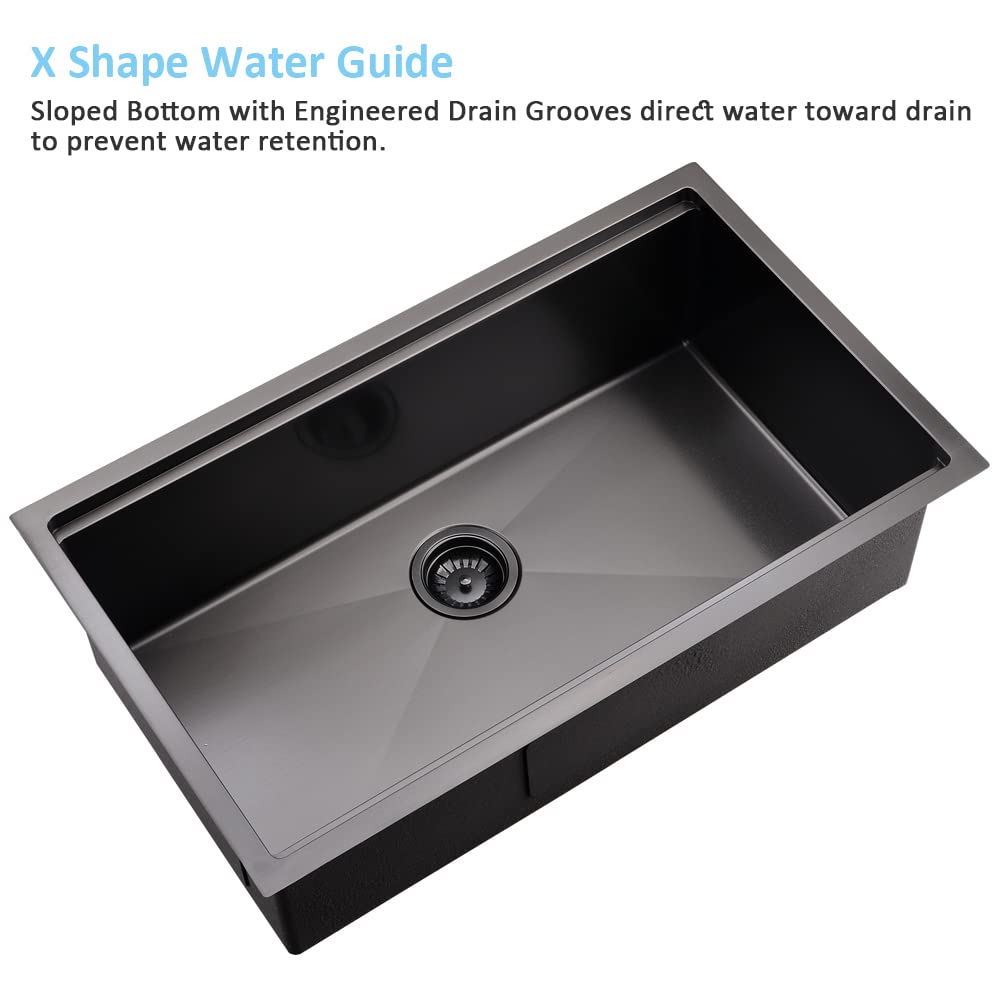 33 Inch Black Undermount Kitchen Sink Workstation-Bokaiya 33X19 Undermount Workstation Sink 16 Gauge Deep Stainless Steel Single