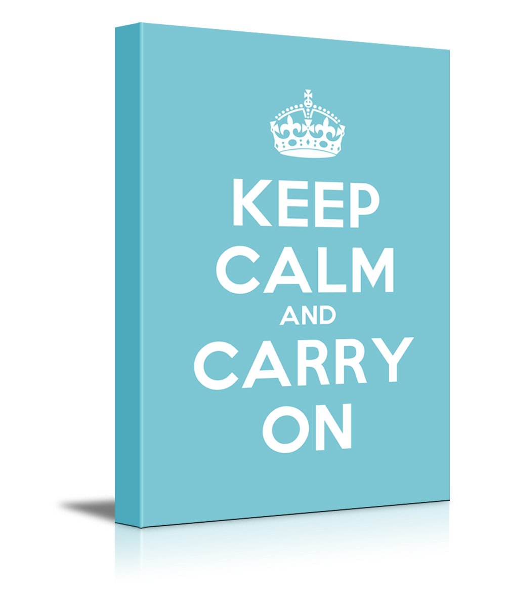 Canvas Wall Art Gallery Wrap Canvas Prints - Keep Calm And Carry On | Stretched Teal Canvas Home Art Ready To Hang - 16'' X 24''