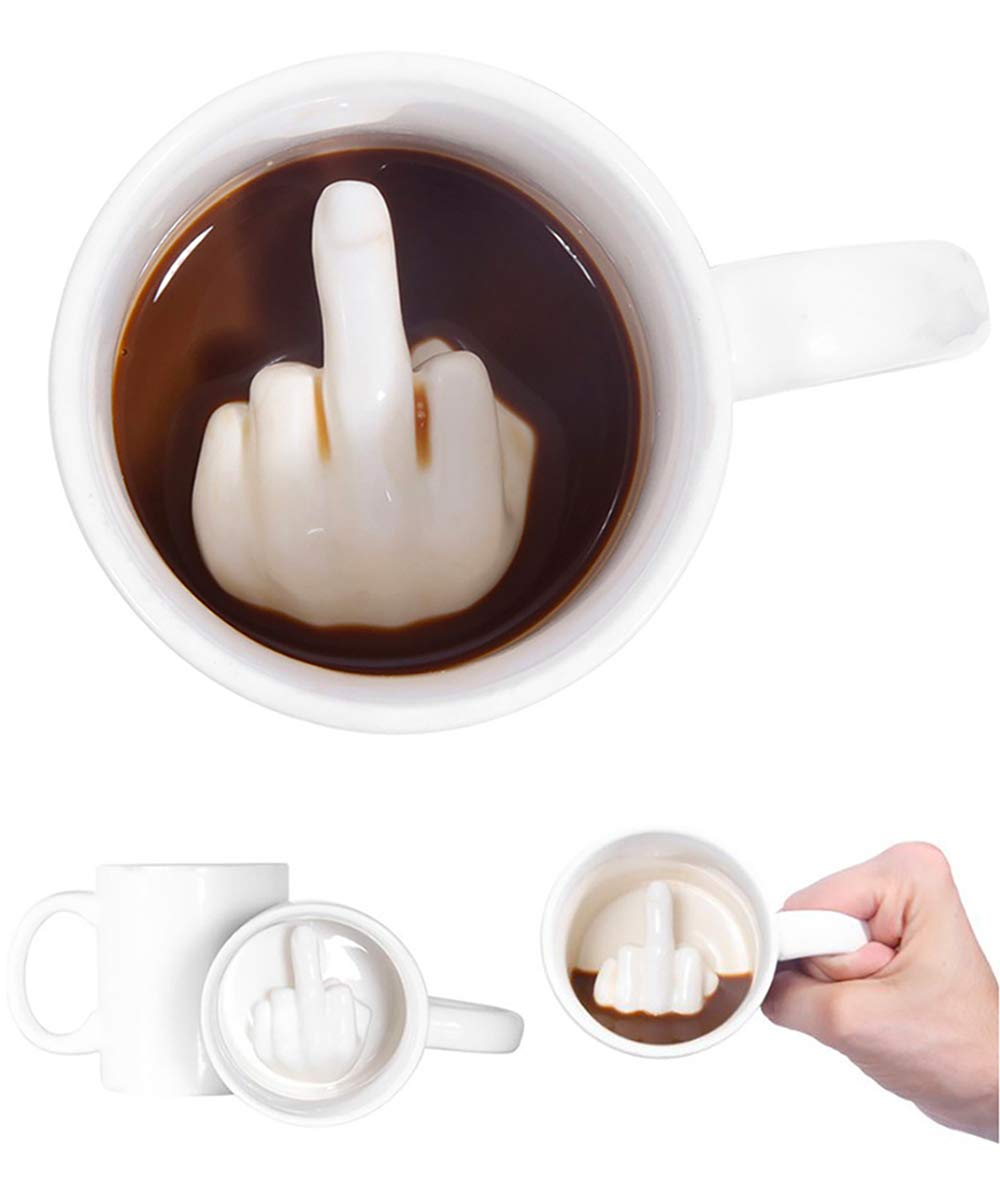 LYOFOX Up Yours Mug Thumbs Up Ceramic Middle Finger Coffee Cup 14 Ounces Milk Tea Funny Coffee Gift Mug for New Year, Christmas,