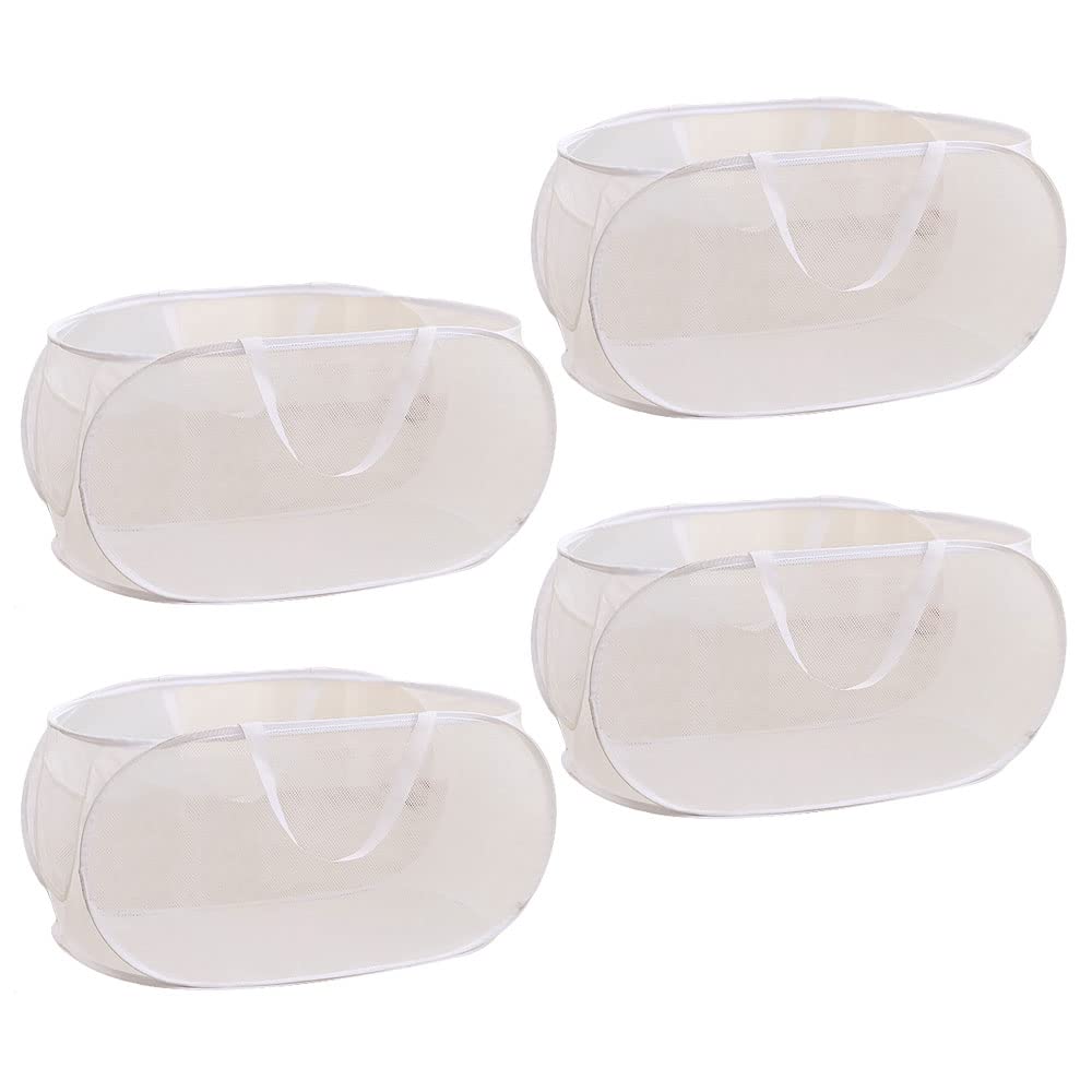 Rubruan 4 Piece Popup Mesh Laundry Basket Durable Handles Collapsible Laundry Baskets Folding Clothes Pastic Hamper For Laundry
