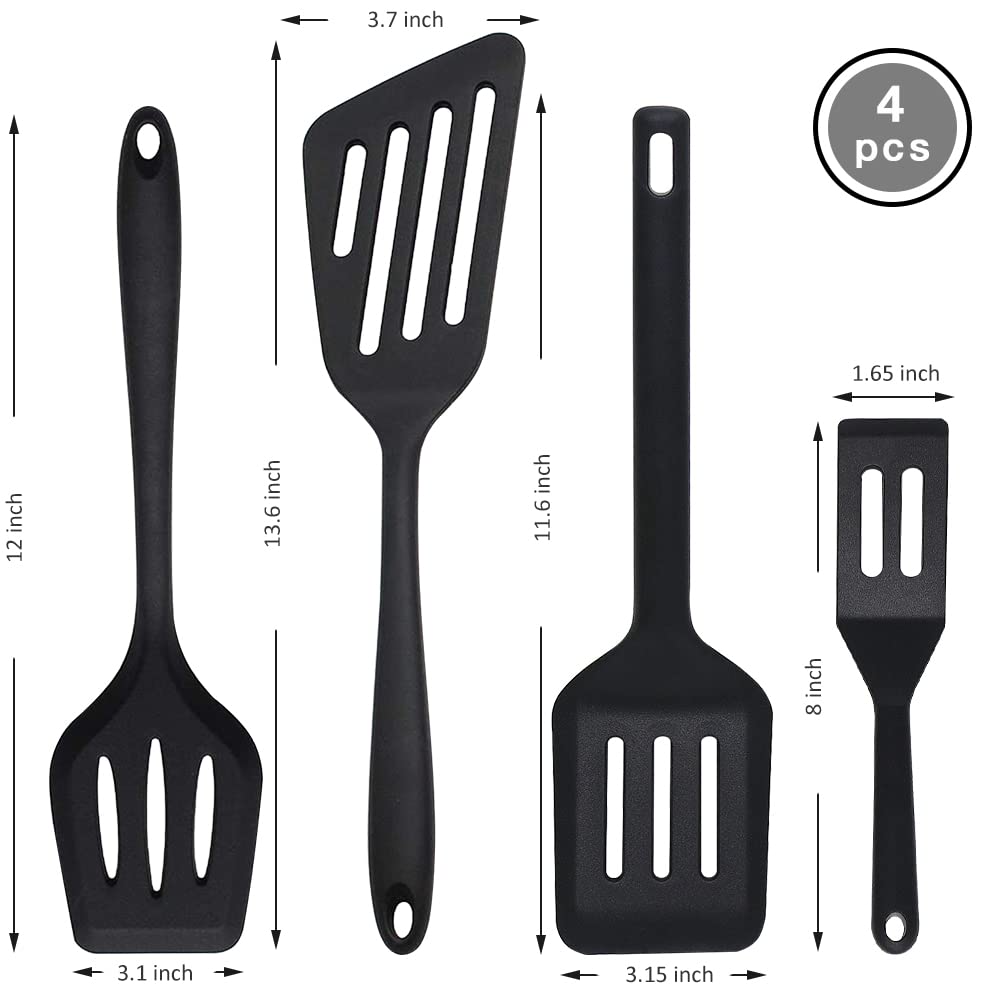 Pharamat Silicone Spatula Set Of 4, Silicone Spatula Turner For Kitchen, Silicone Slotted Fish Turner Easy To Clean, Slotted Spa