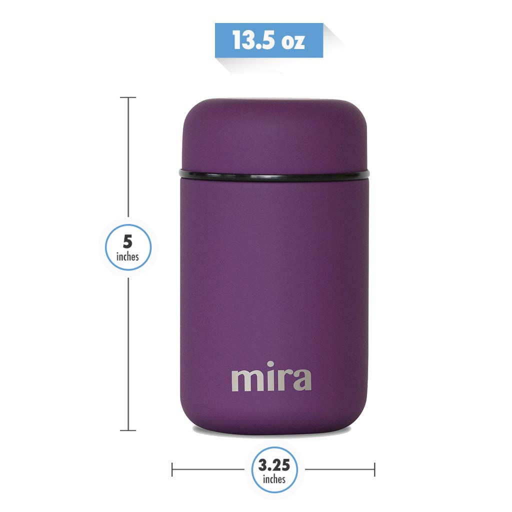 Mira Insulated Food Jar Thermos For Hot Food & Soup, Compact Stainless Steel Vacuum Lunch Container For Meals To Go - 13.5 Oz, P
