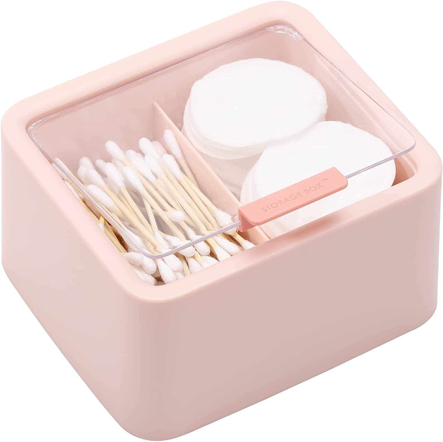 Tecbeauty 2Pcs Qtips Holder - Middle Divider Cotton Pads Storage Dispenser Bathroom Organizer With Clear Hinged Lids For Cotton