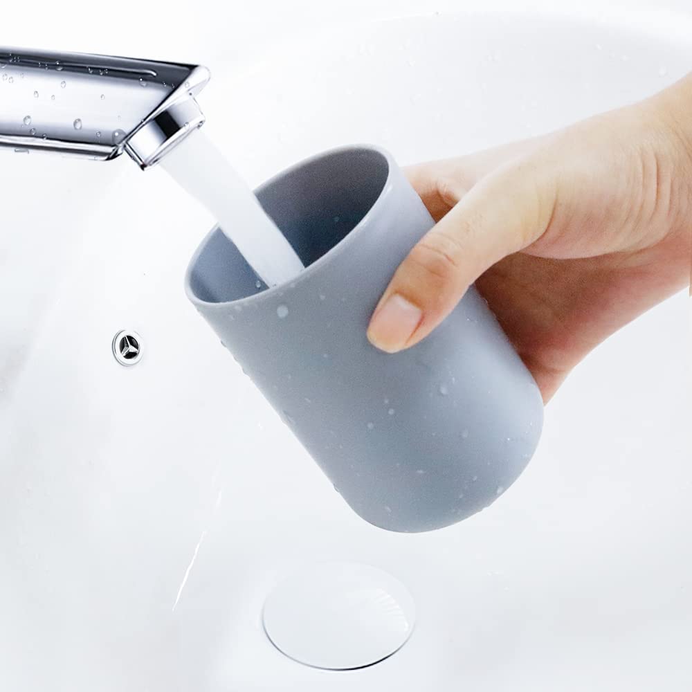 Wongwongcat Bathroom Tumbler, Unbreakable Dishwasher Safe Drink Cup 300Ml, 2 Pieces (Grey&Grey)