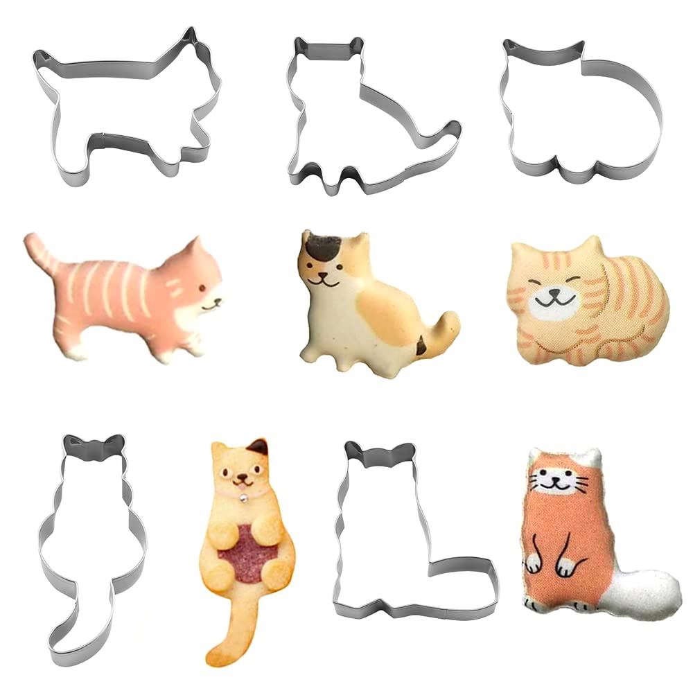 5 Pcs Cute Cat Shaped Cookie Cutter Set Stainless Steel Cat Cookie Cutter Cat Shaped Cookie Molds For Diy Baking Cake Fondant Su