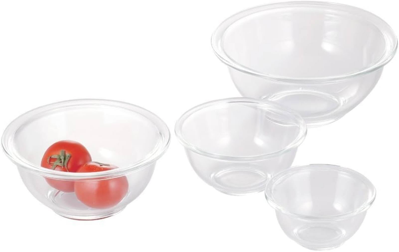 Iwaki PSTBO30N AGC Techno Glass Heat Resistant Glass Bowl, Round, Set of 4, Microwave, Oven, Dishwasher Safe, Wide Mouth Desig