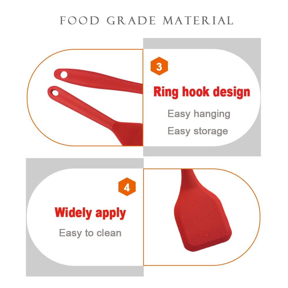 2 Pieces Mini Spatula Small Spatula Brownie Serving Set Flexible Nonstick Silicone Red Serve Slotted Spatula Turner For Cooking,