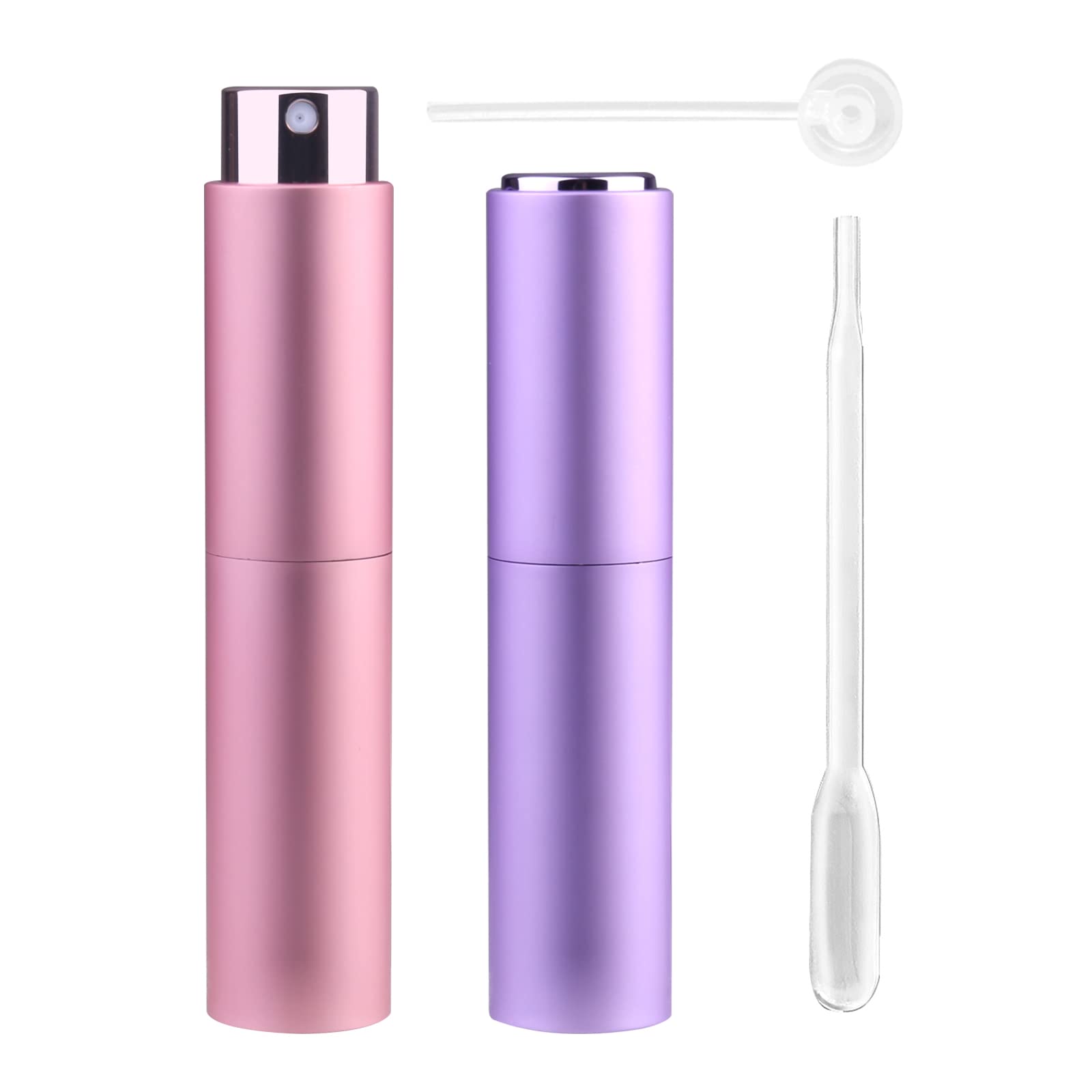 Refillable Travel Perfume Atomiser Bottles  Zingso 2 Pcs 10ml Mini Portable Spray Bottles Refillable Perfume Aftershave Atomiser Empty Travel Bottles with FunnelA (10ml (Pink+Light Purple))
