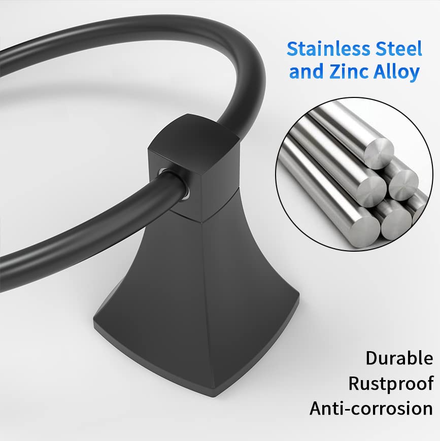 Wzrua Hand Towel Holder For Bathroom Kitchen Matte Black Towel Ring Towel Hanger Stainless Steel And Zinc Alloy Wall Mount