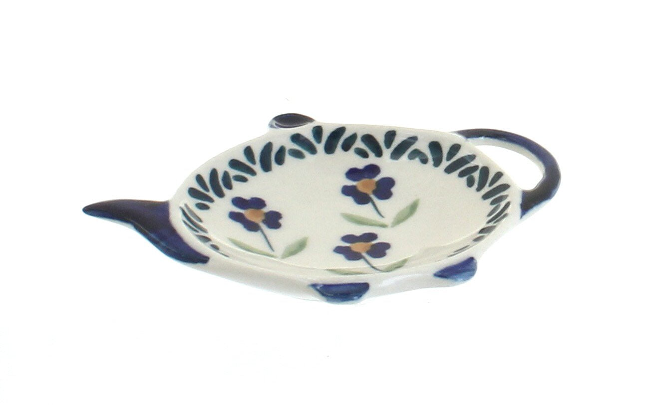 Blue Rose Polish Pottery Blue Daisy Teabag Holder