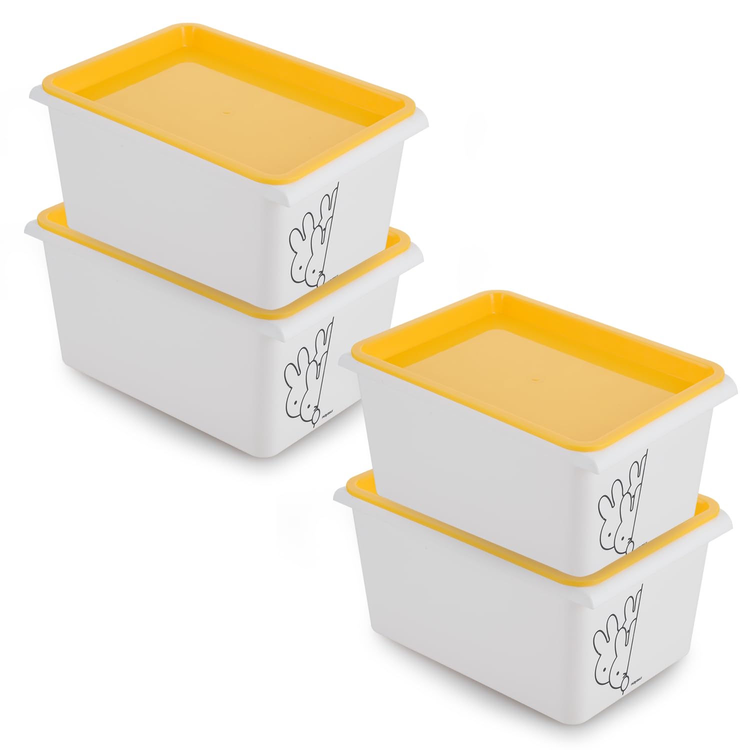 Nayasa Lego Print Stack N Store Containers Set Of 4 (5Ltr Each)| Plastic Storage Boxes With Lid | Side Handle | Stackable Boxes 