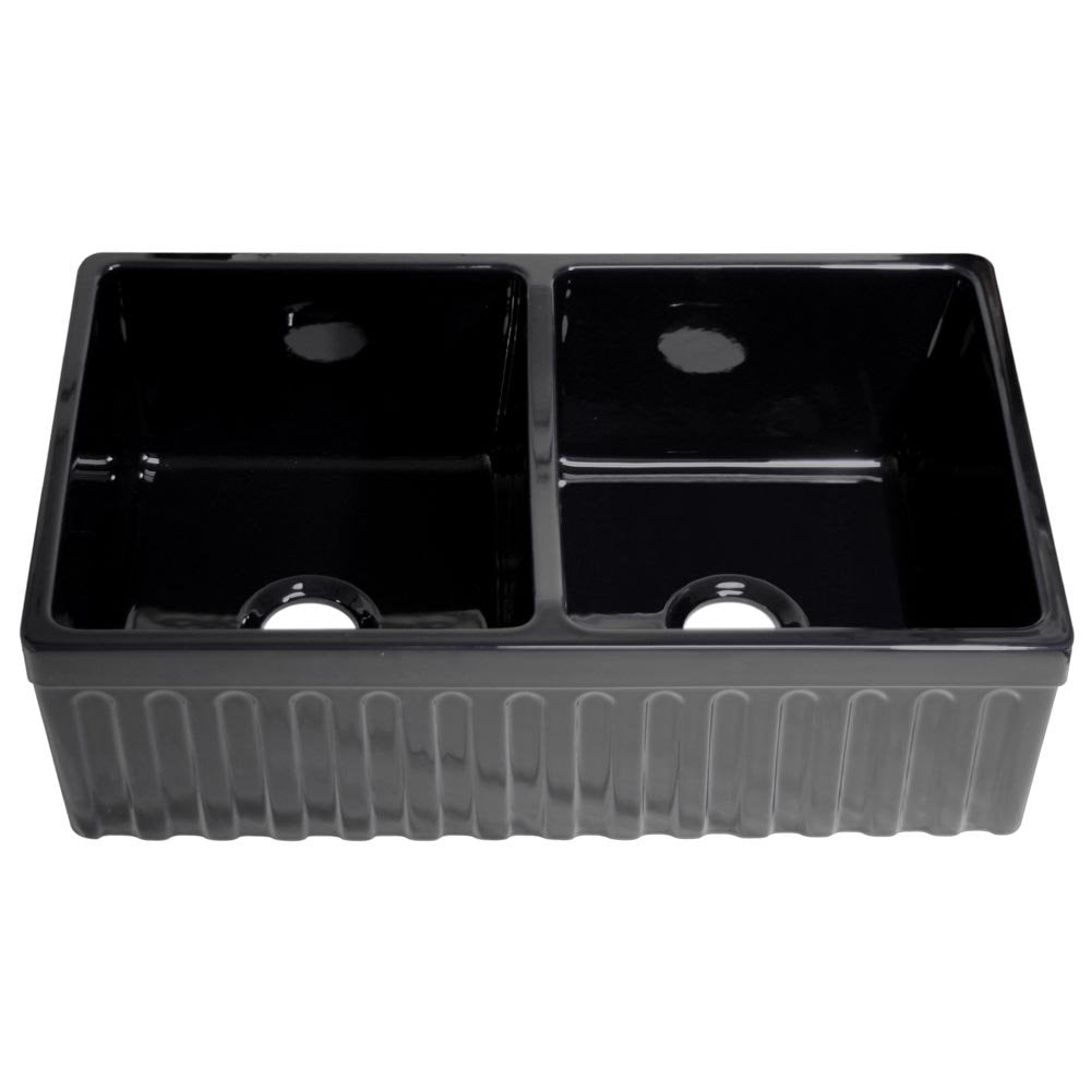 Whitehaus Collection Whqdb332-Black Quatro Alcove Kitchen, Fireclay, Front Apron Sink, Glossy, Black