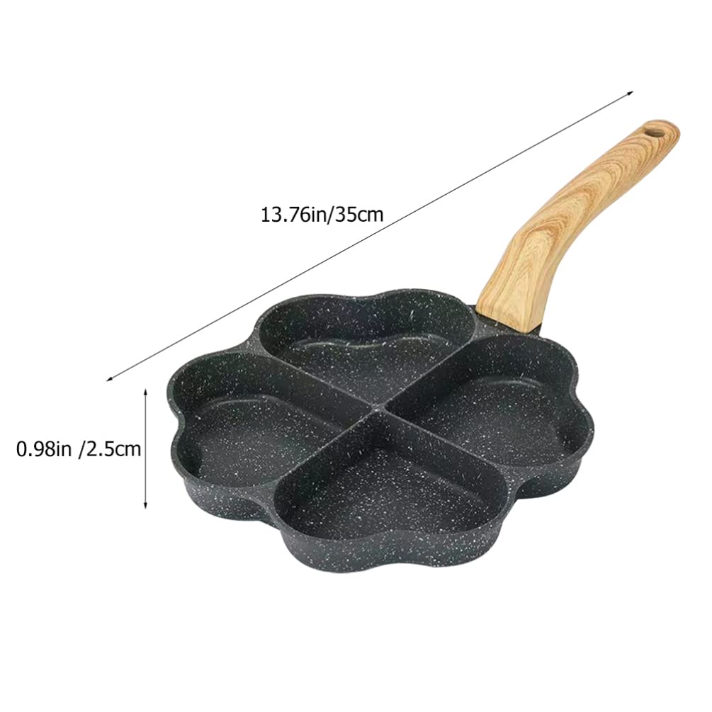Hemoton Egg Frying Pan Heart Shape Aluminum Omelet Pan Fried Egg Pan Skillet With Wooden Handle Pancake Pan Non Stick Egg Cooker