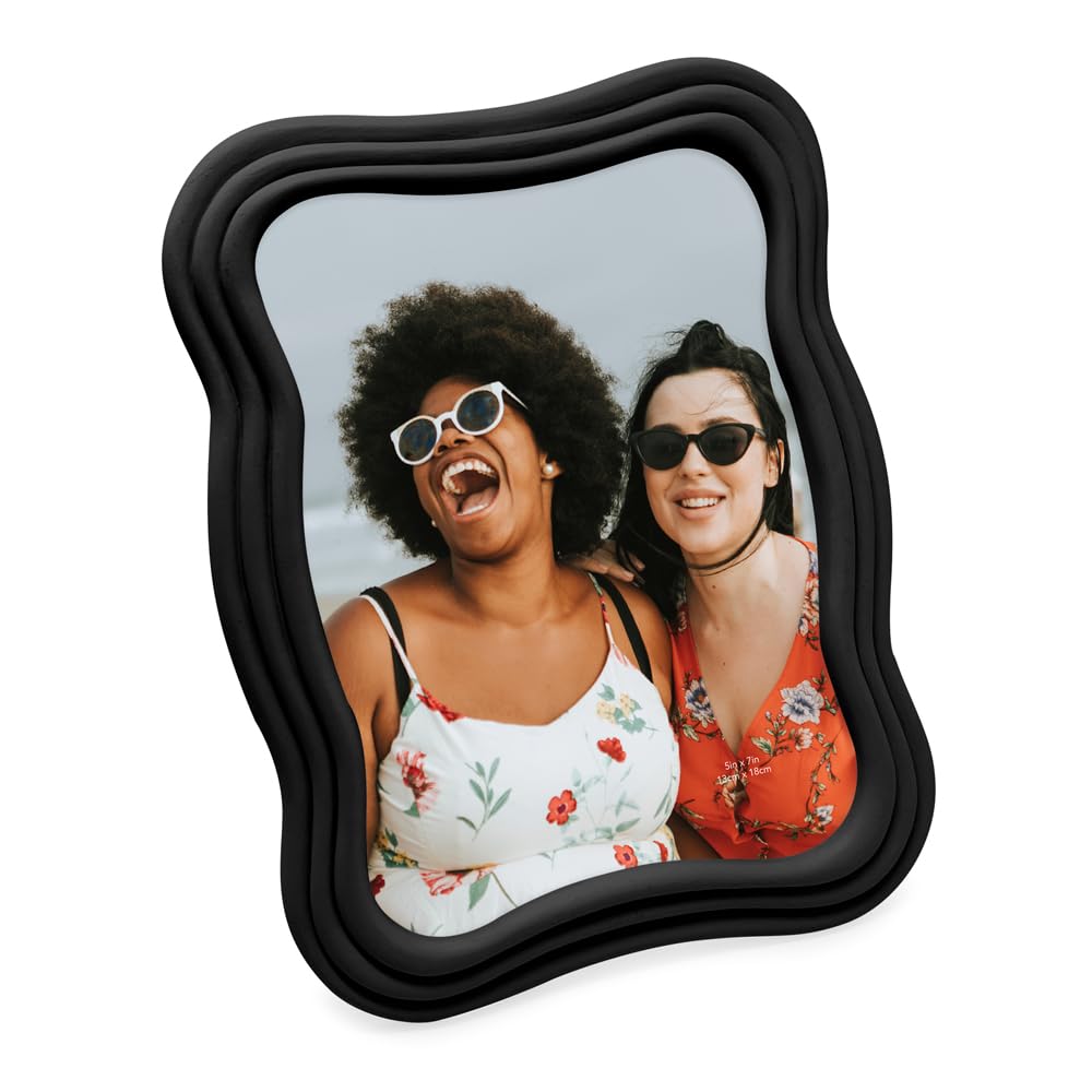 Isaac Jacobs 5x7 Matte Black Curved Deco Frame for Tabletop and Wall Display, Decorative Art, Design, Home D  cor, Gift (5x7, Ma