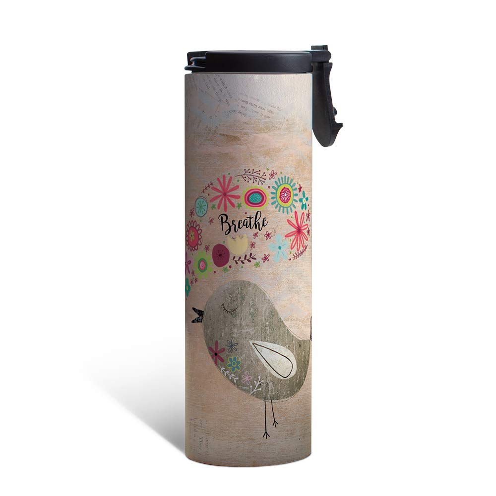 Tree-Free Greetings Good Morning Vacuum Insulated Travel Coffee Tumbler, 17 Ounce Stainless Steel Mug, Cute Inspirational Bird L