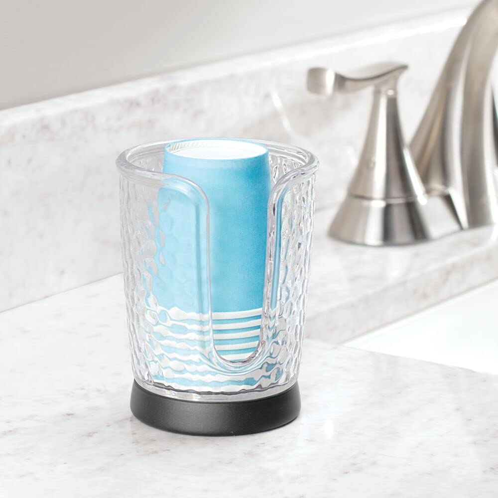 Mdesign Plastic/Steel Compact Small Disposable Paper Cup Dispenser Storage Holder For Rinsing Cups On Bathroom Vanity Countertop