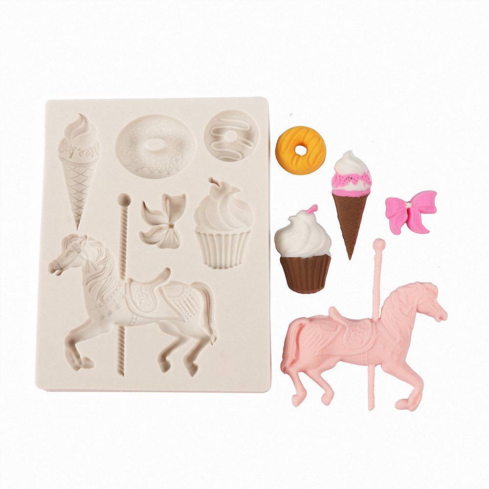 Carousel Horse Silicone Fondant Mold Merry Go Round Ice Cream Doughnut Chocolate Candy Mold For Boy Girl Baby Shower Carousel Pa
