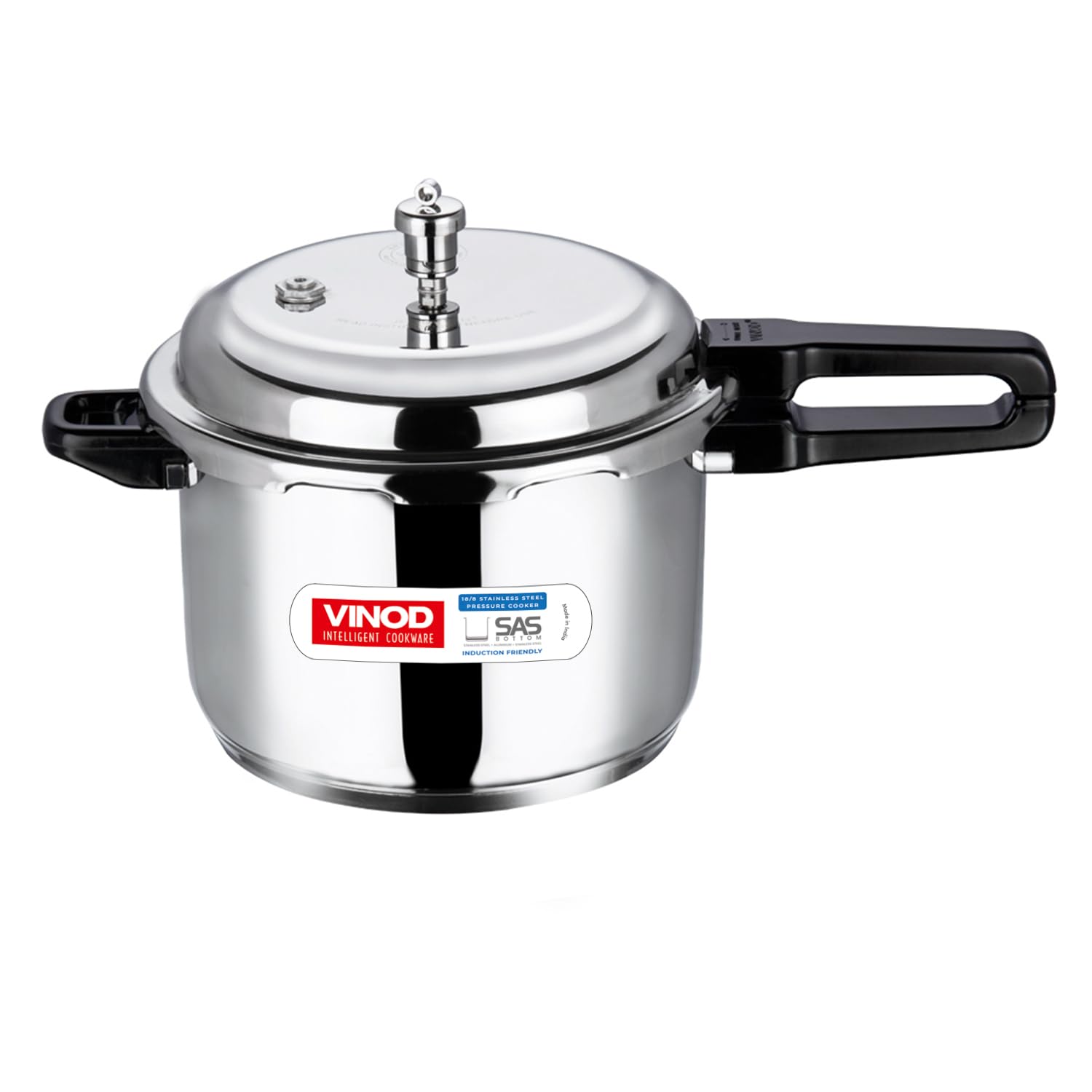 Vinod 18/8 Stainless Steel Pressure Cooker Outer Lid 8 Litre | Unique Sandwich Bottom Cooker | Induction And Gas Base | Isi And 