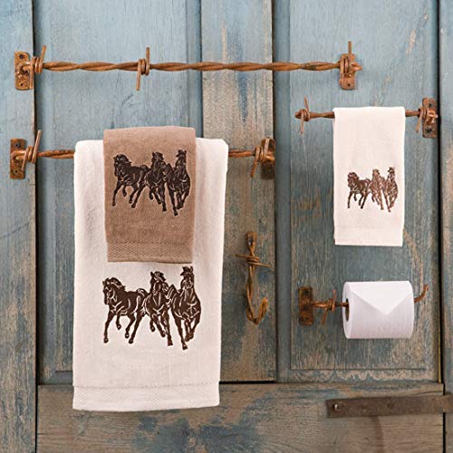 Paseo Road By Hiend Accents Western Horse 3 Piece Rustic Bathroom Towel Set, Cream Southwestern Towels With Embroidery, Lodge Ba