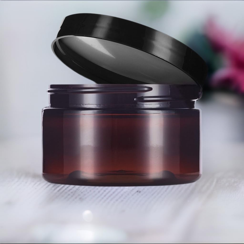 2 Oz Amber Pet Plastic Refillable Low Profile Jar With Black Smooth Lid (12 Pack)