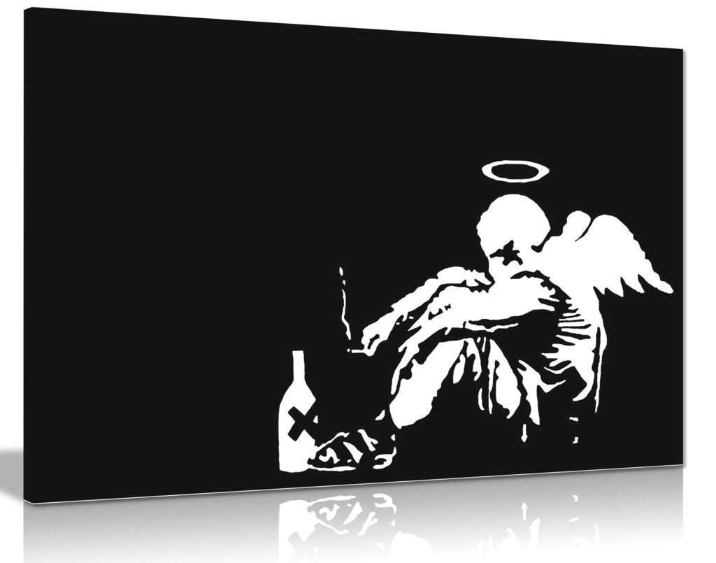 Banksy Fallen Angel Graffiti Canvas Wall Art Picture Print (36X24In)