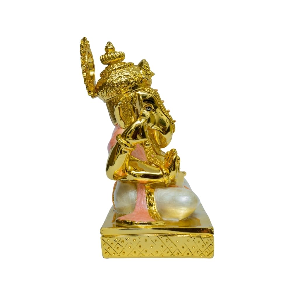 Aarya24Kt Dagdushet Pearl White Ganesha Gold-Plated Ganesh Ganpati Idol Statue For Home Decor, Office Desk & Pooja Room | Large