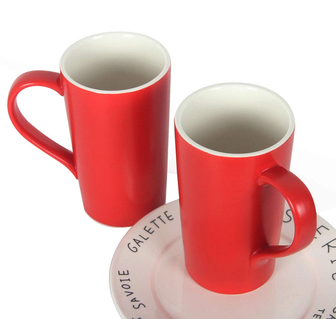 Smilatte 20 Oz Large Coffee Mugs, M007 Plain Blank Tall Ceramic Cup With Handle For Dad Men, Set Of 4, Red
