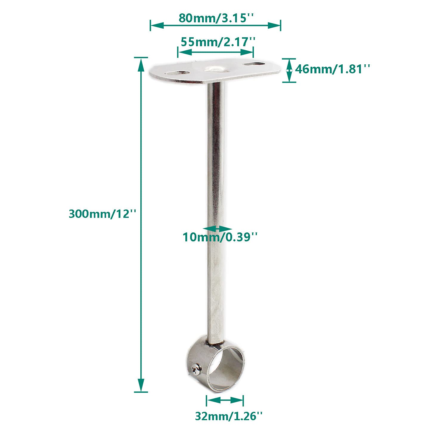2 Pack Ceiling Mount Bracket, Stainless Steel Wardrobe Pipe Bracket Rod Holder Ceiling Holder, Ulifestar Shower Curtain Closet W