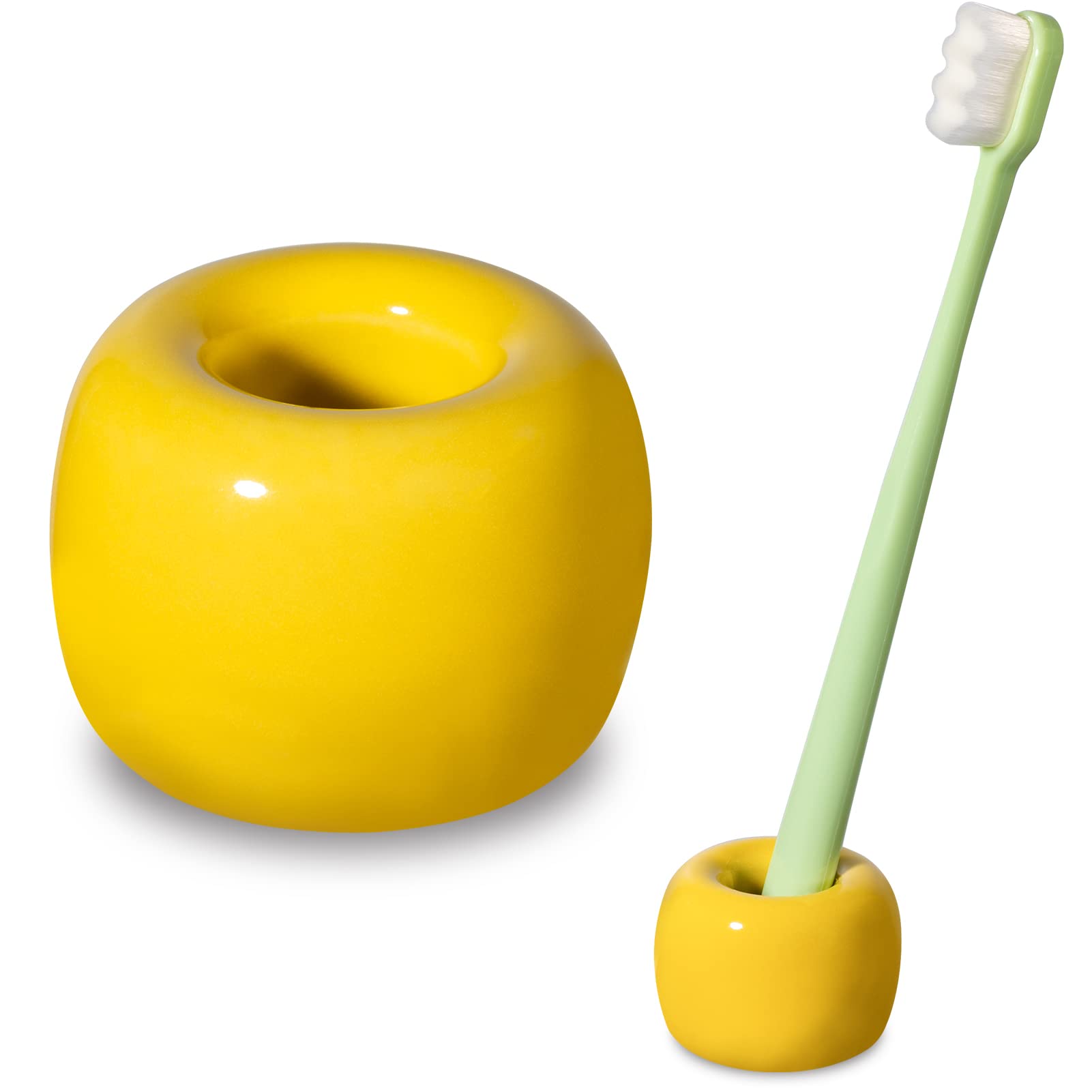 Urbanstrive Sleek Mini Ceramics Toothbrush Holder Stand For Bathroom Vanity Countertops (Yellow 1-Pack)