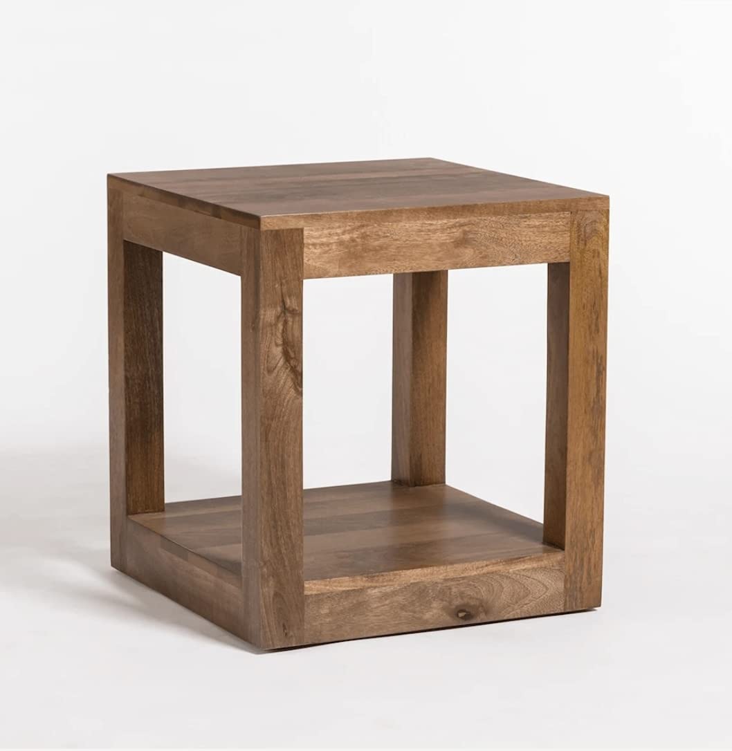 Streem Solid Sheesham Wood Lamp Side Table With Lower Shelf (Style01) Brown