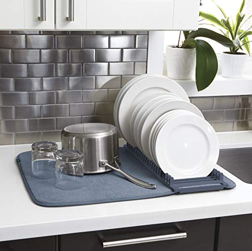 Umbra Udry Dish Rack And Microfiber Drying Mat - Space-Saving Design Folds Up For Easy Storage, Basic Rack, Denim