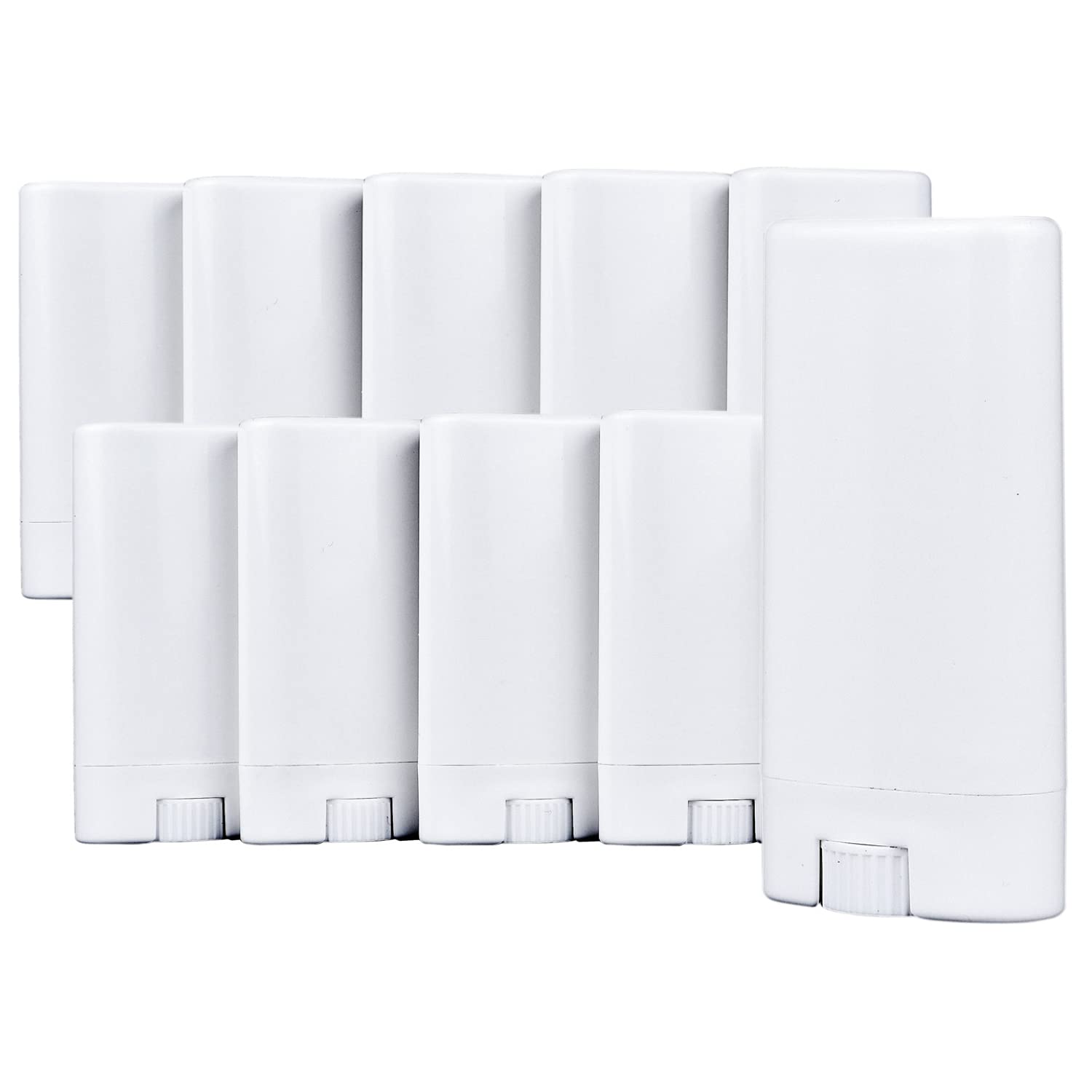 Deodorant Containers (10-Pack) - White - 0.5 Oz (15 Ml) - 20 Writable Stickers - Twist Mechanism And Cap - Empty - Refillable Co