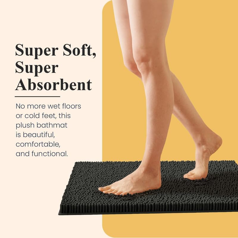 Mayshine Bathroom Rug Set 24X16, Soft Plush Chenille Bath Mat, Pvc Non Slip Backing, Absorbent Washable Quick Dry Bathroom Rugs,