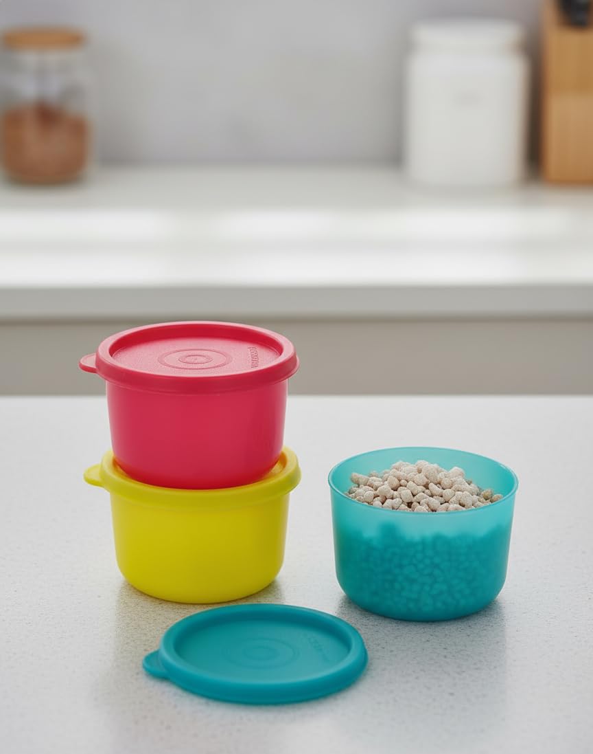 Mastercook Pp299 Round Storage Containers, 100Ml, 7Cm X 4.5Cm, Multicolour, Set Of 3