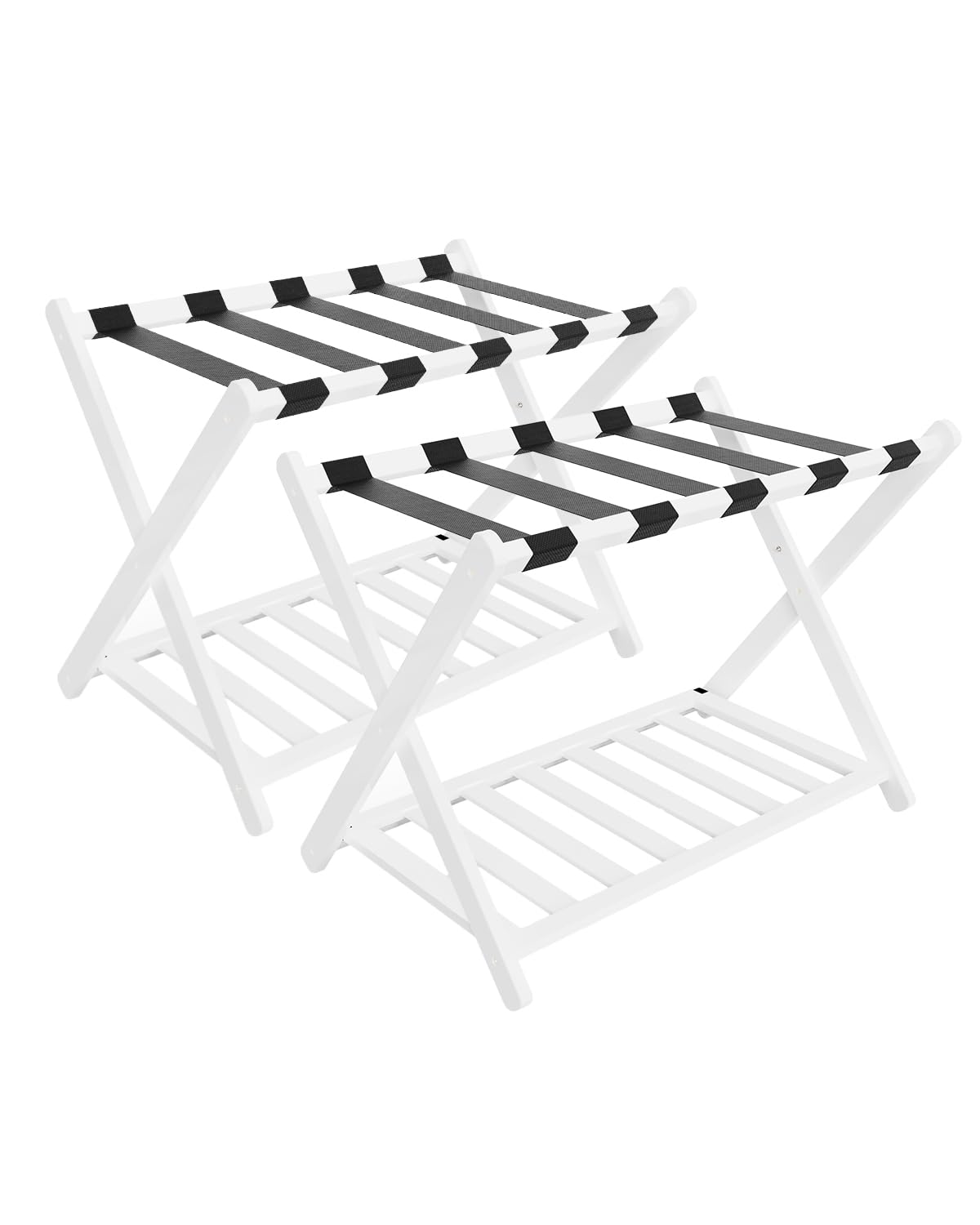 Luggage Racks, Set Of 2 Folding Luggage Rack For Guest Room, Bamboo Suitcase Stands With Nylon Straps, X-Shape Heavy Duty Luggag