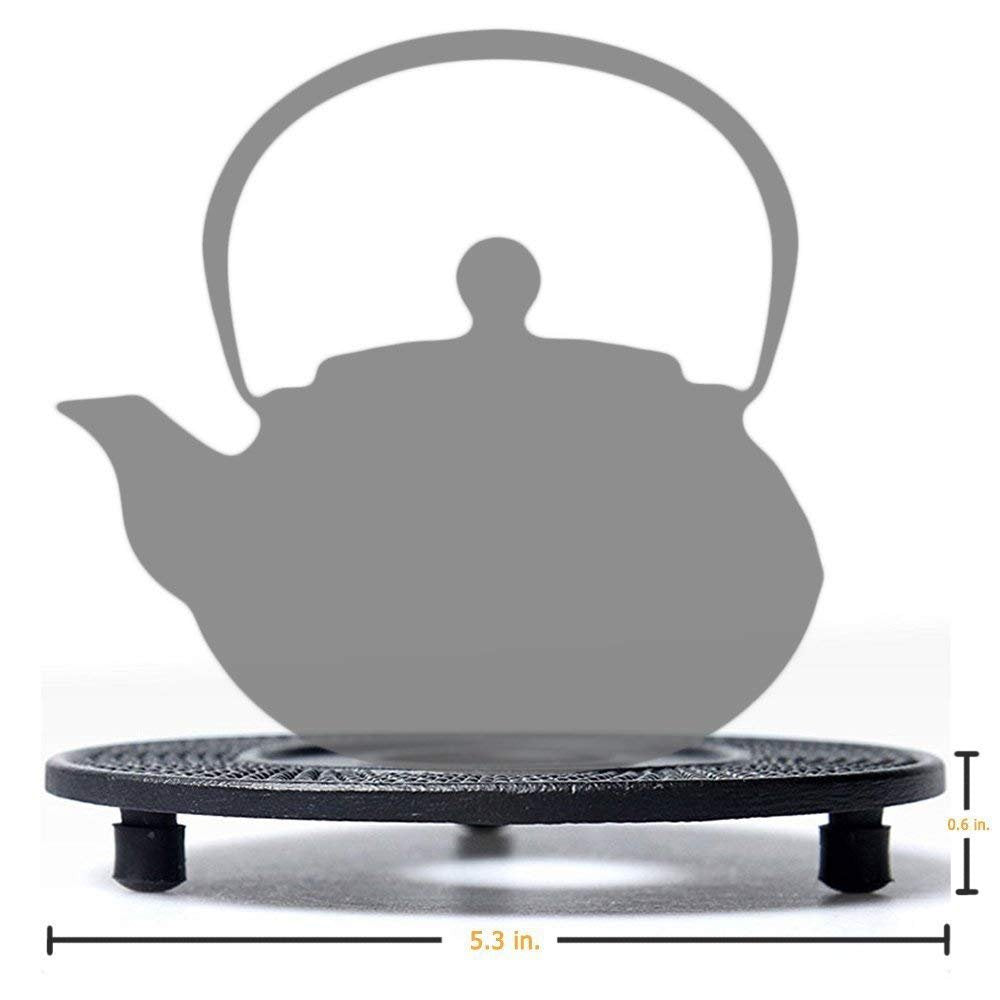 Suyika Cast Iron Mat With Rubber Pegs/Feet For Japanese Tea Kettle Cast Iron Teapot Black Trivet 5.3In