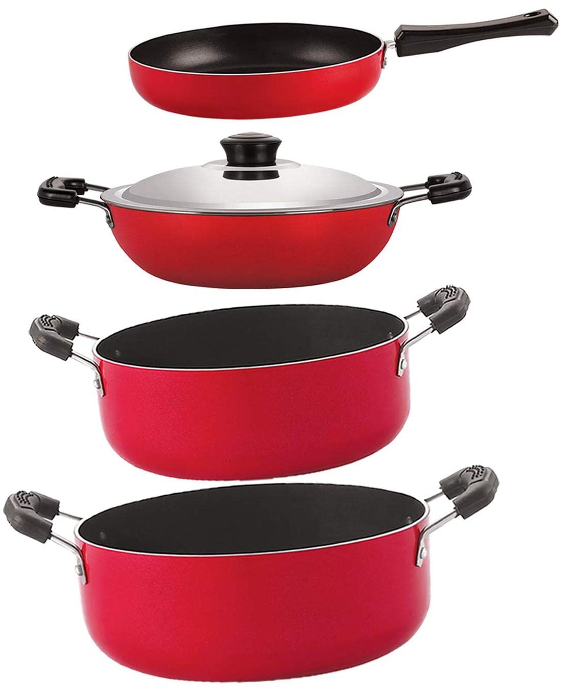Nirlon Gas Compatible NonStick Non Induction Aluminium Cookware Set Of 4 Pieces (Fp10_Dkd(B)_Cs26_Cs24)