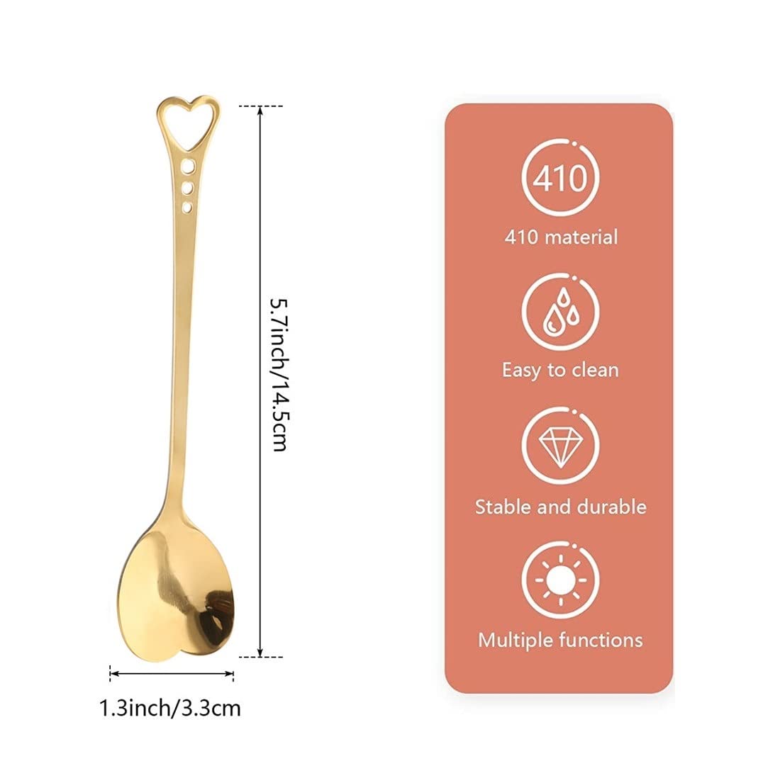 10-Piece Heart-Shaped Stainless Steel Dessert Spoon Set For Home, Restaurant, Cafe, And Bar - Elegant Design, Multi-Functional U