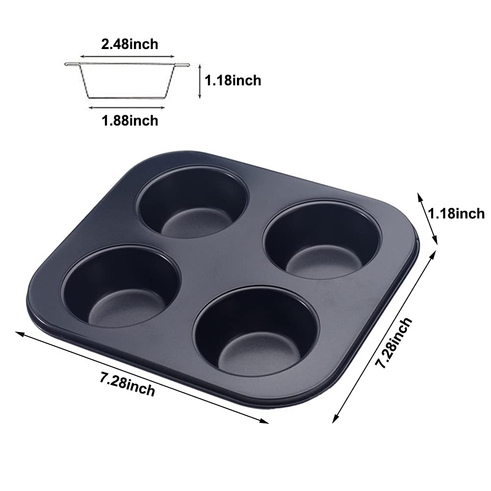 Ekdjkk 4-Hole Muffin Pan, Bakeware Non-Stick Cupcake Baking Pan Mini Pie Pans, Heavy Duty Carbon Steel Muffin Tray Standard Baki