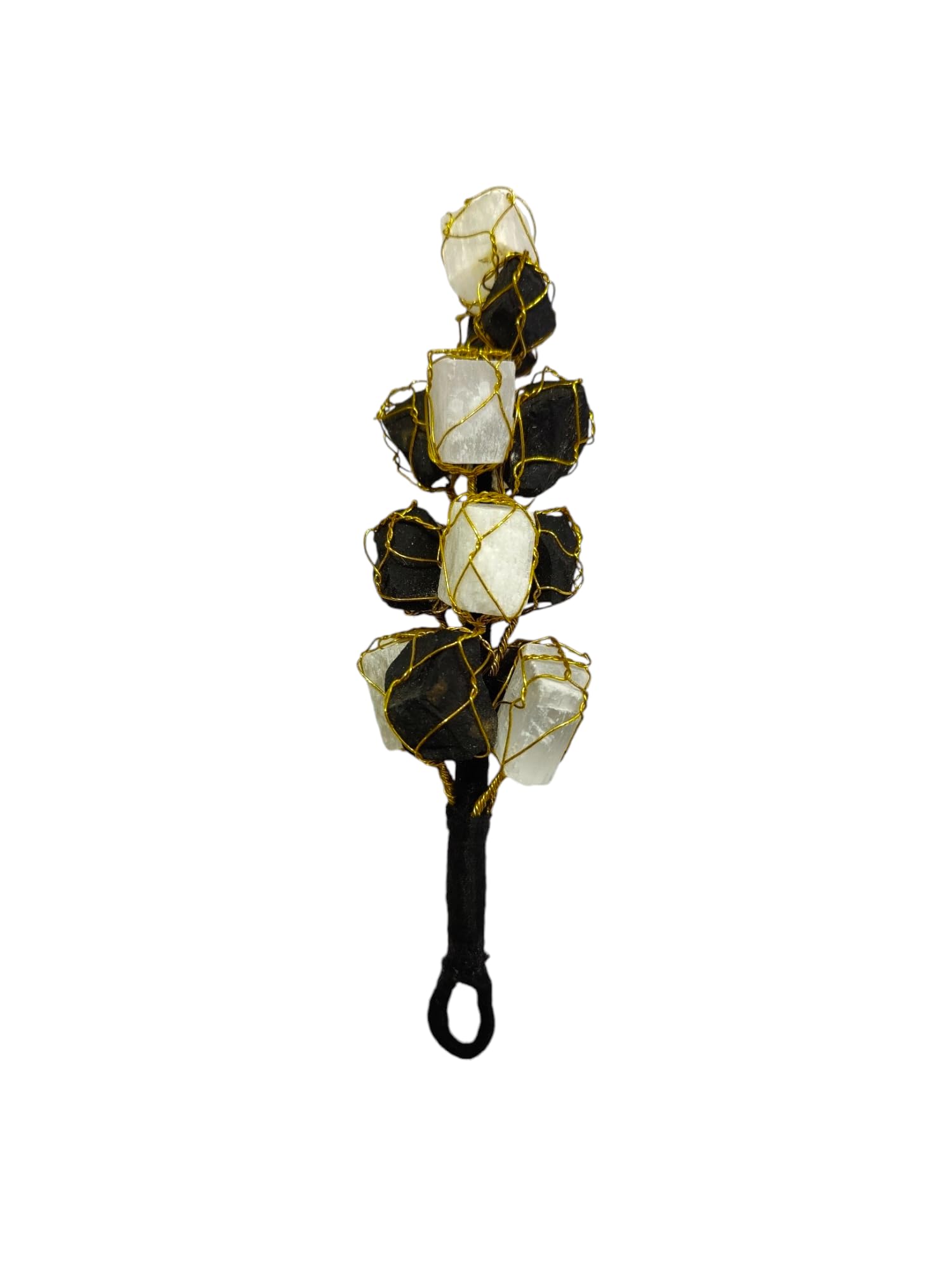 Sawcart Set of 2 Natural Black Tourmaline & Selenite Rough Tumble Chunks Door Car Hanging for Good Luck Vaastu Correction Protec