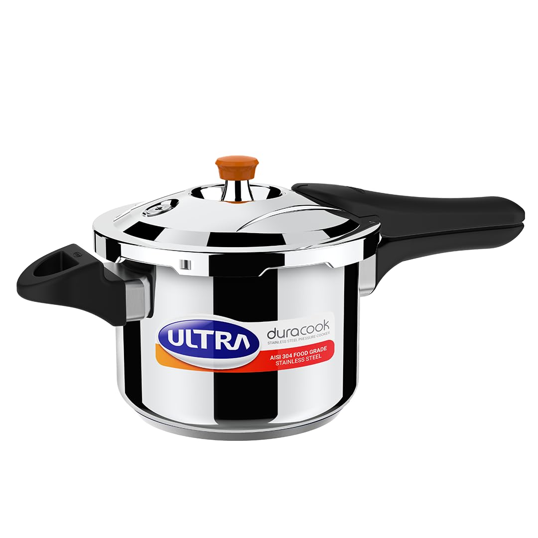 Ultra Duracook Pressure Cooker 3 Litre | Aisi 304 Food Grade Stainless Steel Cooker | 10 Years Warranty | High Impact 3-Layer Co