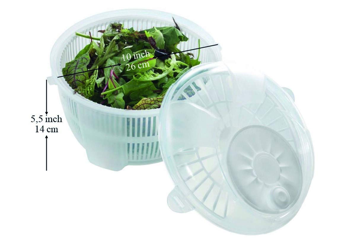 Mabel Home Salad Spinner, Salad Tosser And Mixer, 5,5 Quart, Vegetable Spinner -Extra Salt&Pepper Shaker Inc. (White)