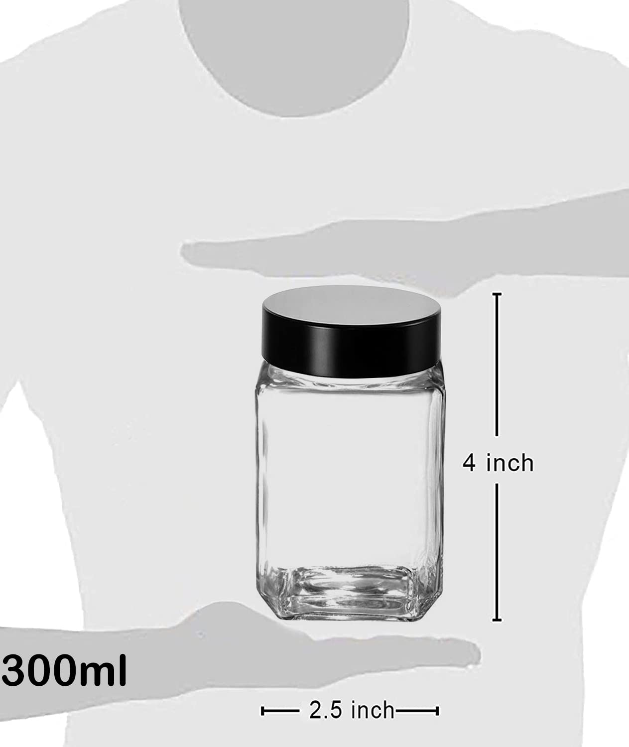 Piramal Glass Square Clear Jars & Containers for Kitchen Pantry, Snacks, Masala, Honey, Pickles, Cookies, Dry Fruits, Coffee Bea