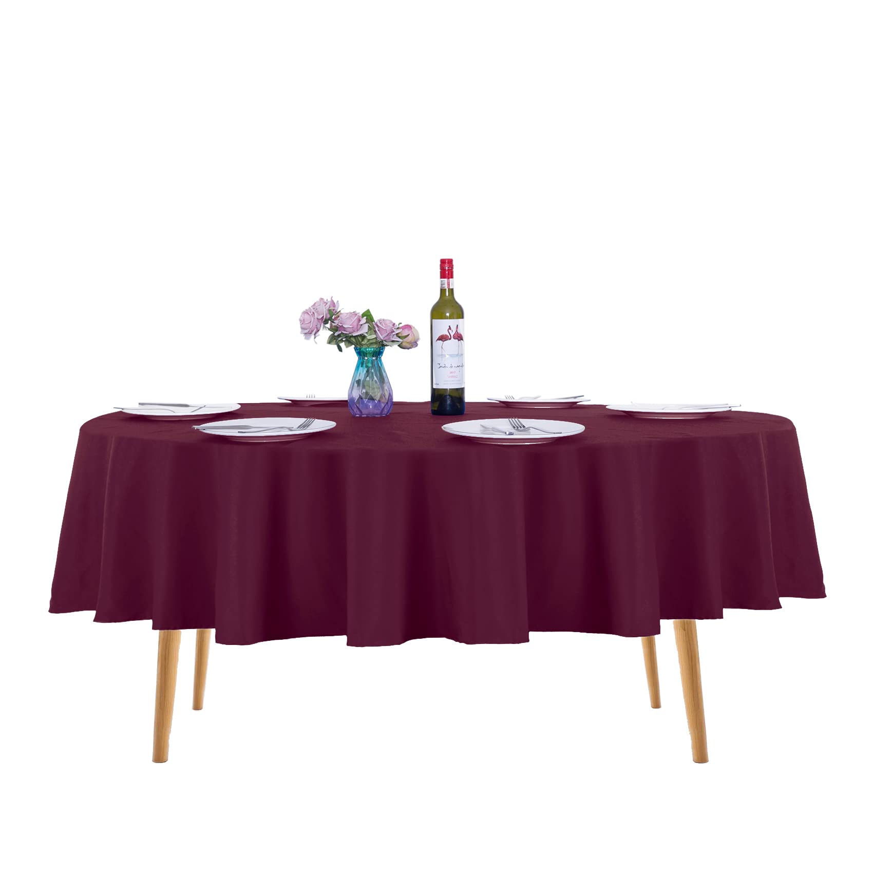Ascoza 2Pack 90 Inch Burgundy Round Tablecloth In Washable Polyester Fabric For Wedding/Banquet/Restaurant/Parties